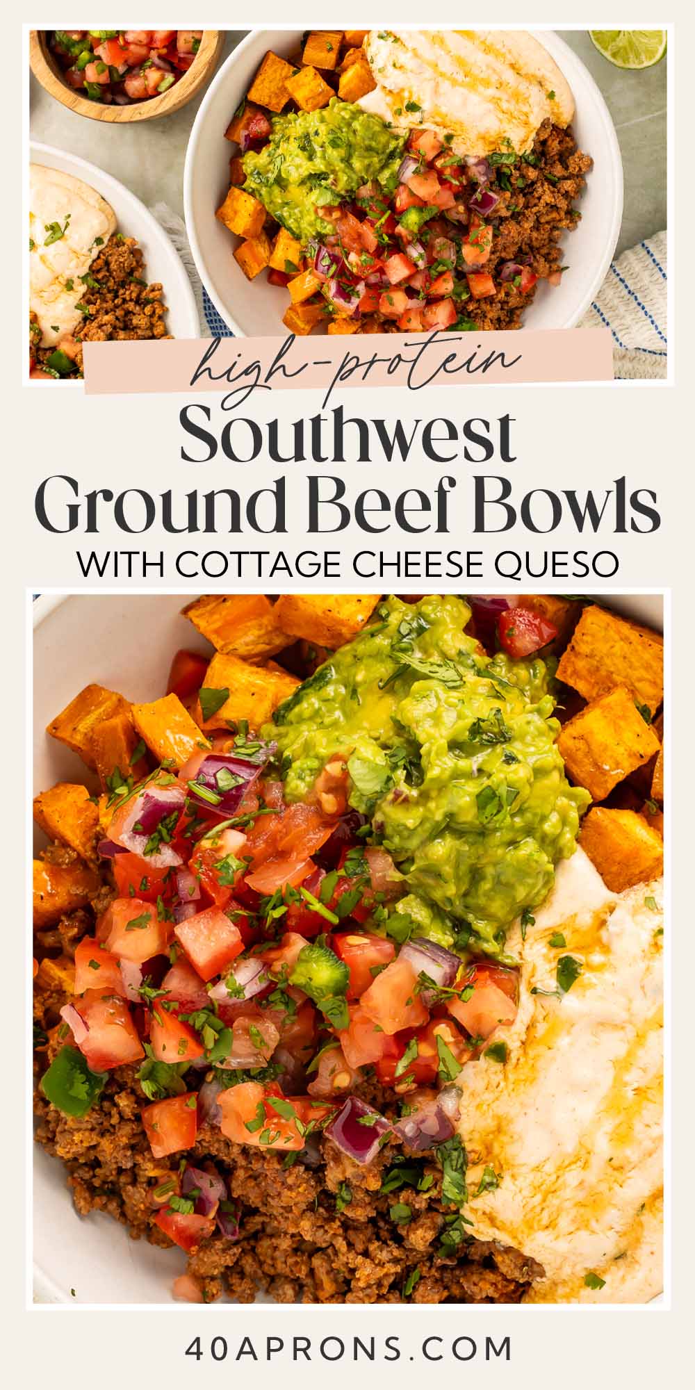 Pin graphic for Southwest ground beef bowl.