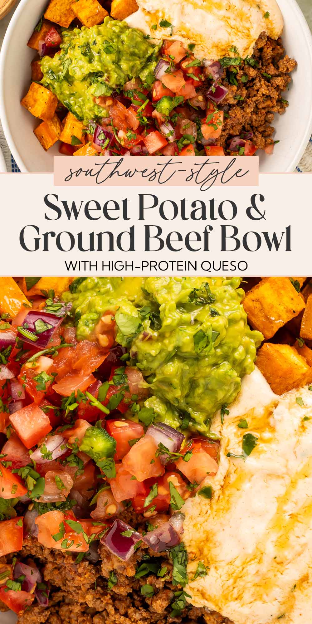 Pin graphic for Southwest ground beef bowl.