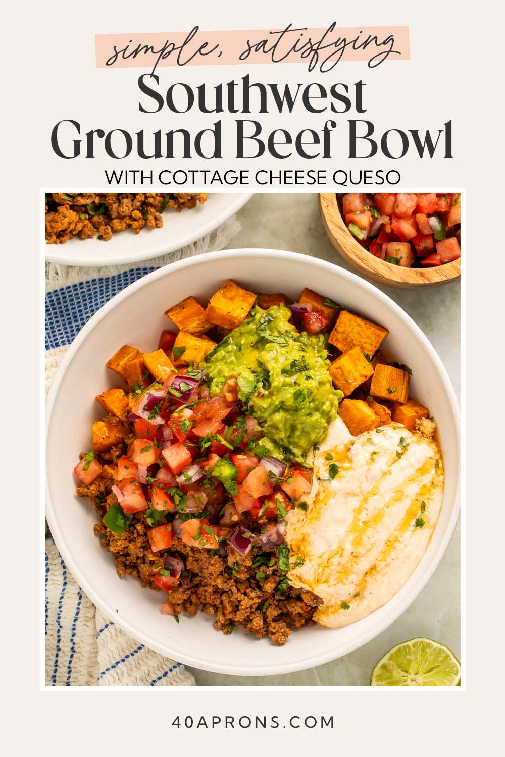 Pin graphic for Southwest ground beef bowl.