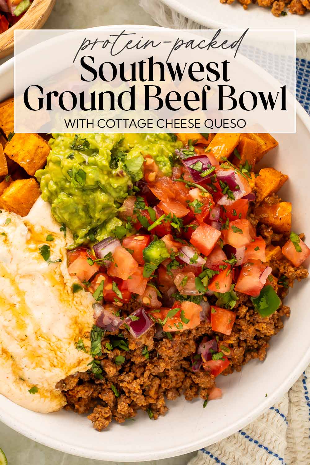 Pin graphic for Southwest ground beef bowl.