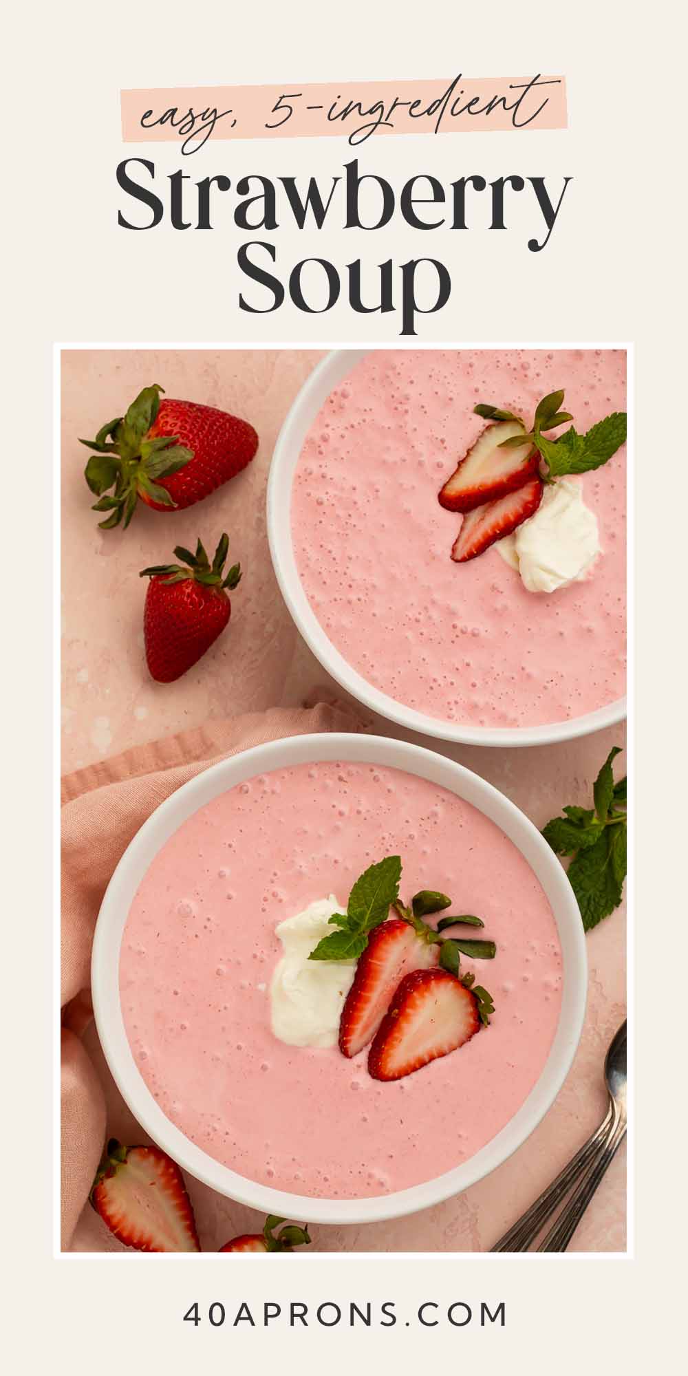 Pin graphic for strawberry soup.