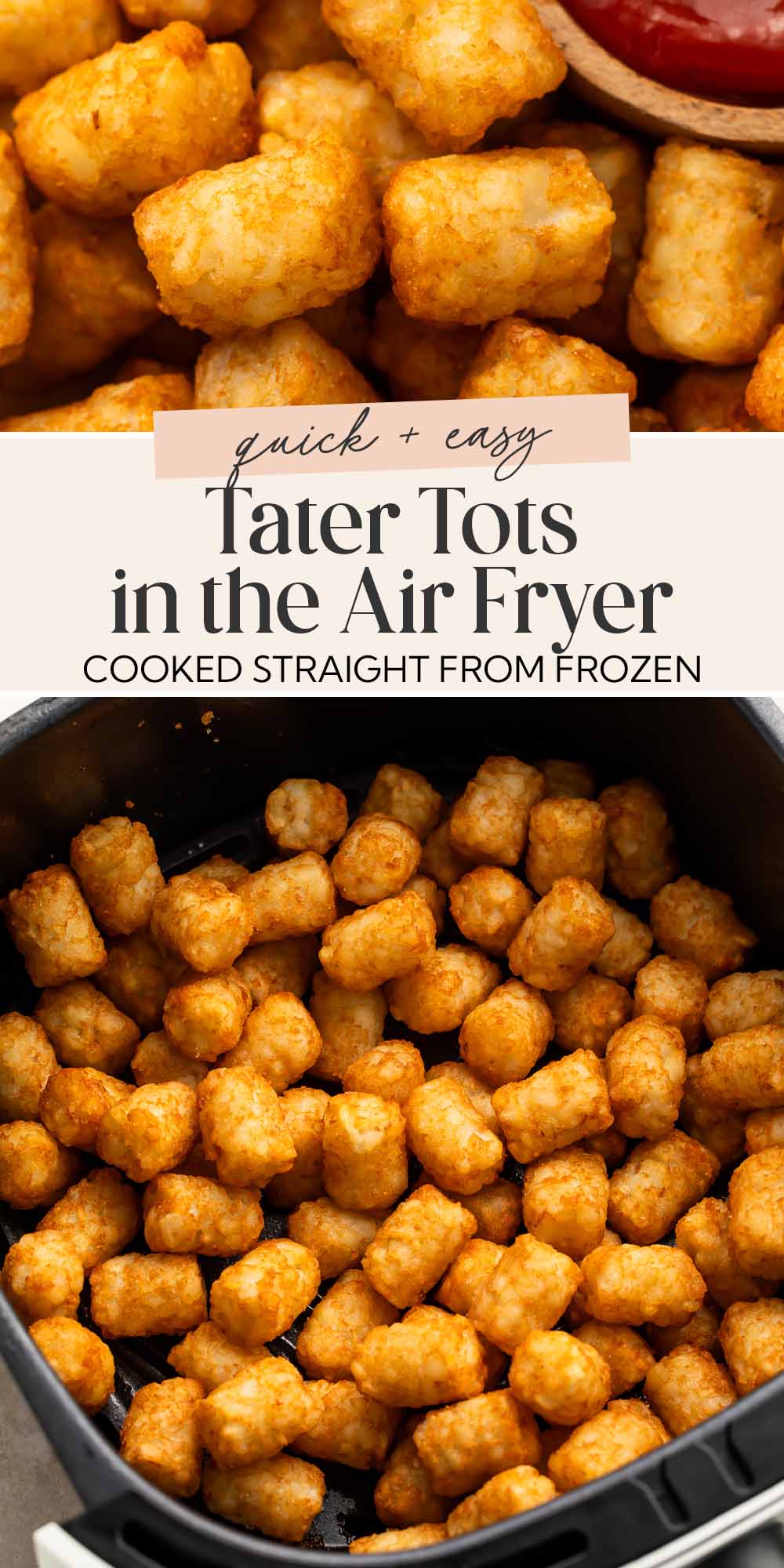 Pin graphic for air fryer tater tots.