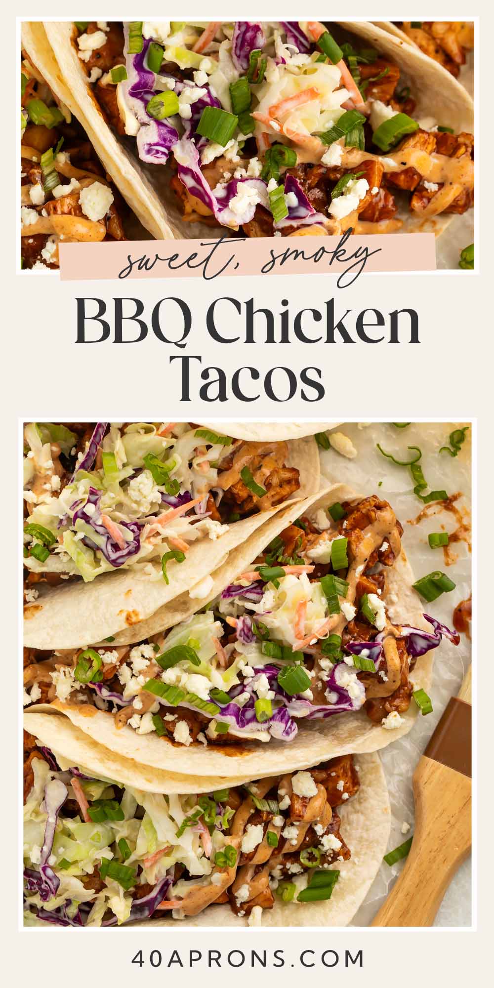 Pin graphic for BBQ chicken tacos.