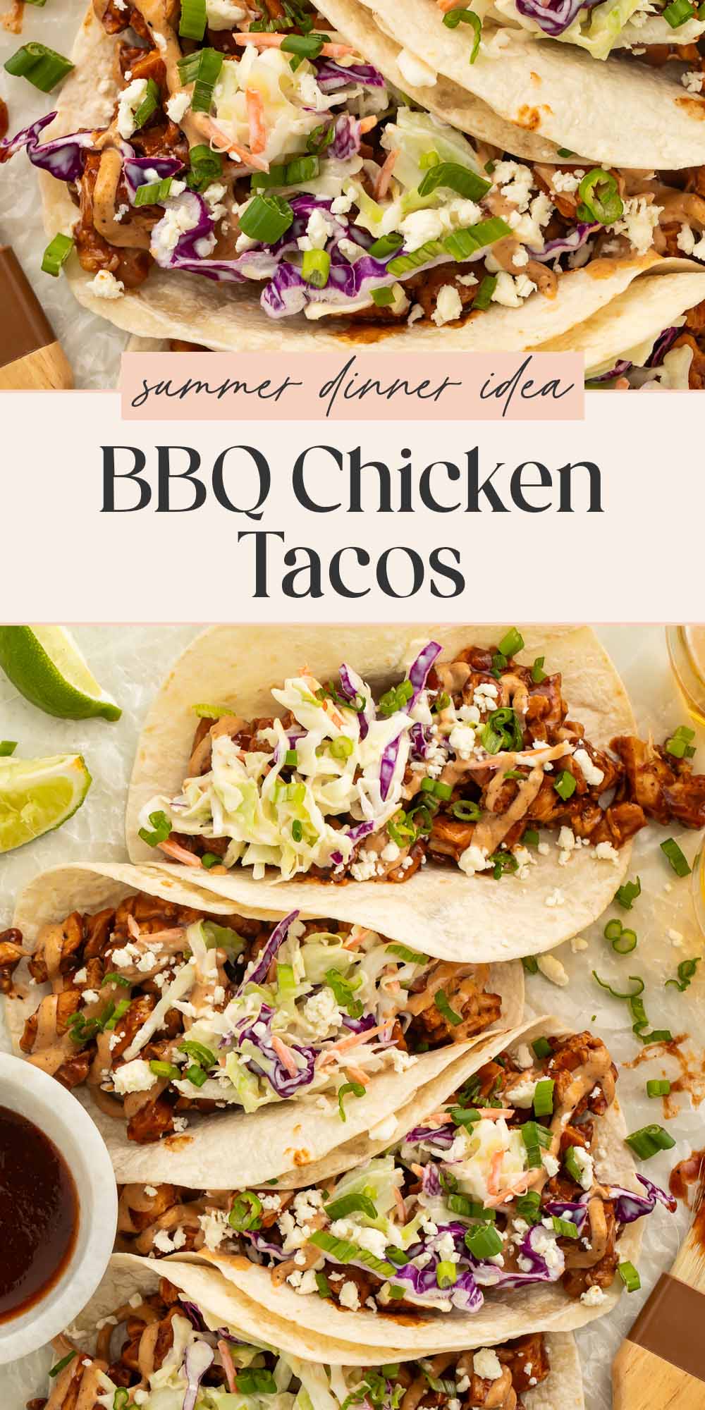 Pin graphic for BBQ chicken tacos.