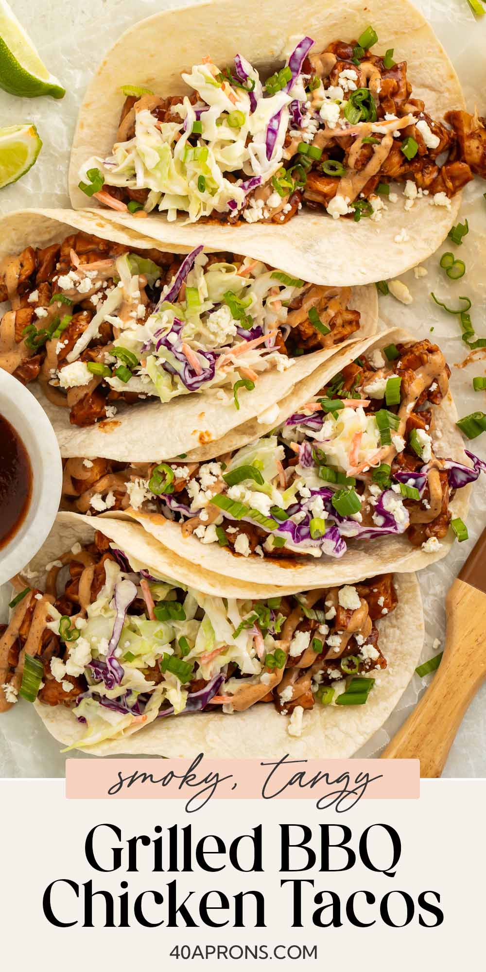 Pin graphic for BBQ chicken tacos.