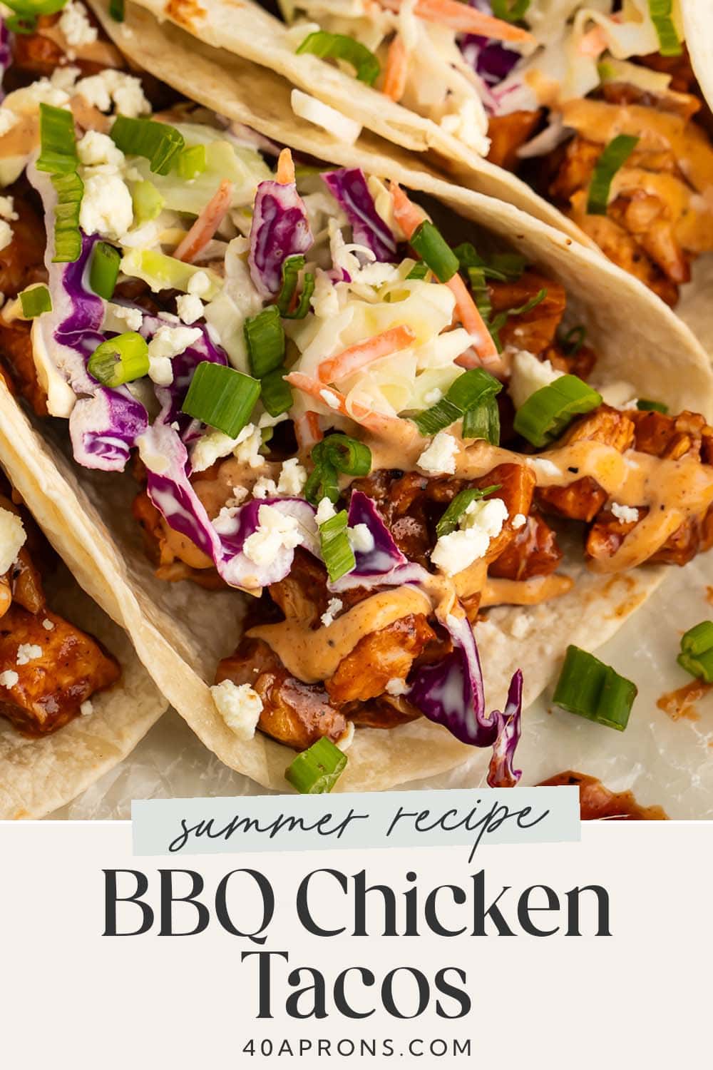 Pin graphic for BBQ chicken tacos.