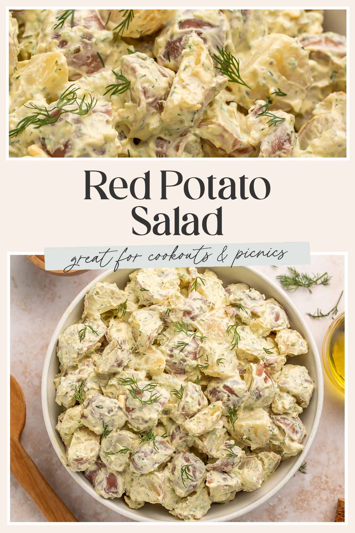 Pin graphic for red potato salad.