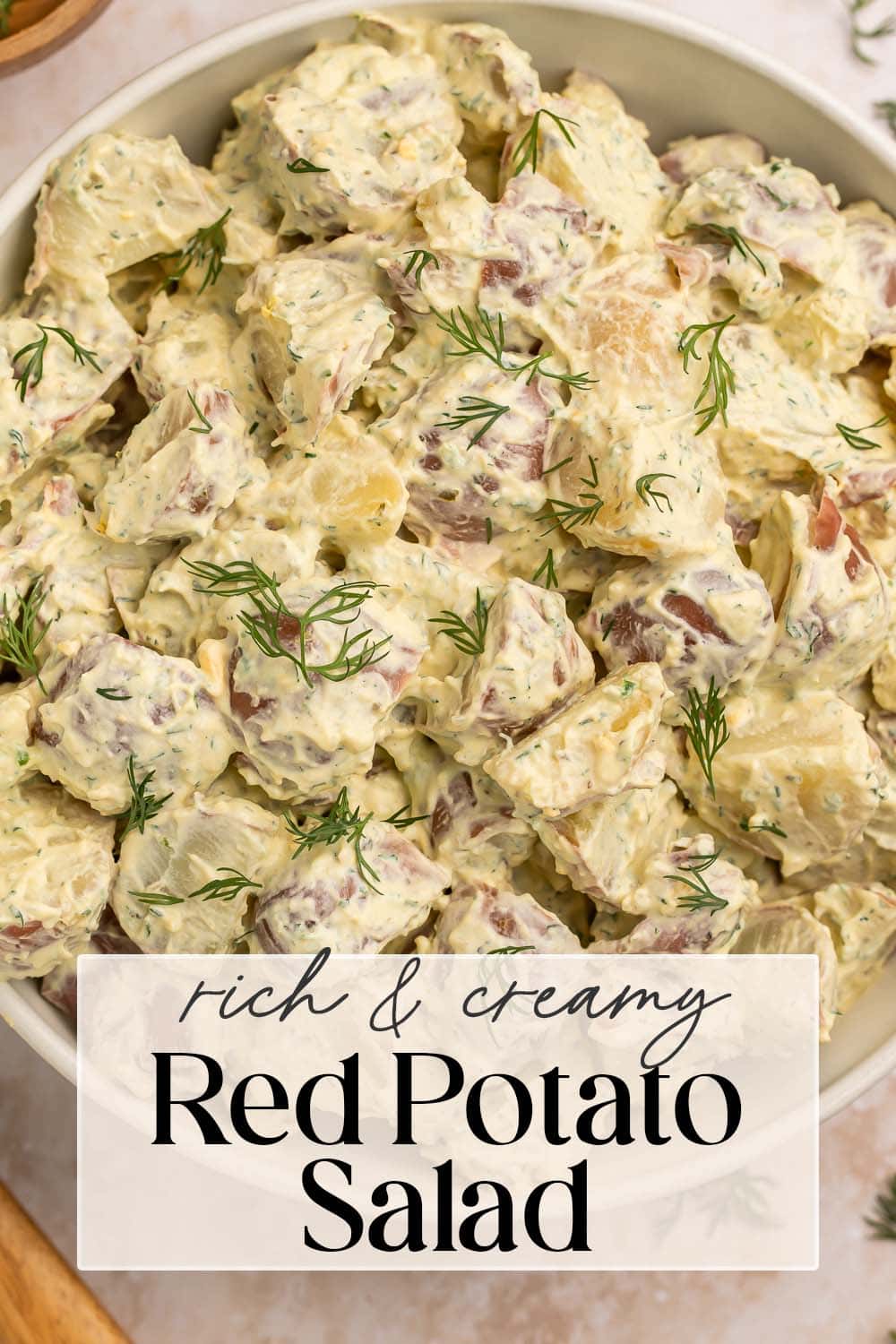 Pin graphic for red potato salad.