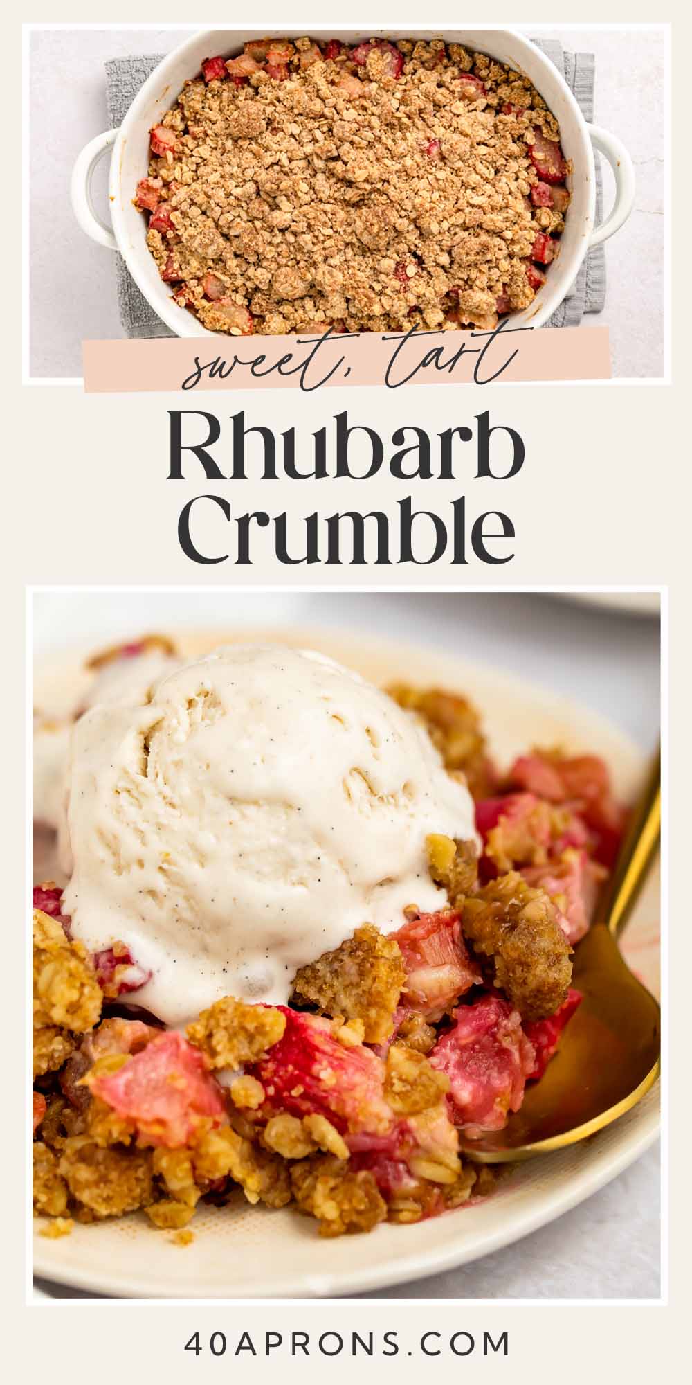 Pin graphic for rhubarb crumble.