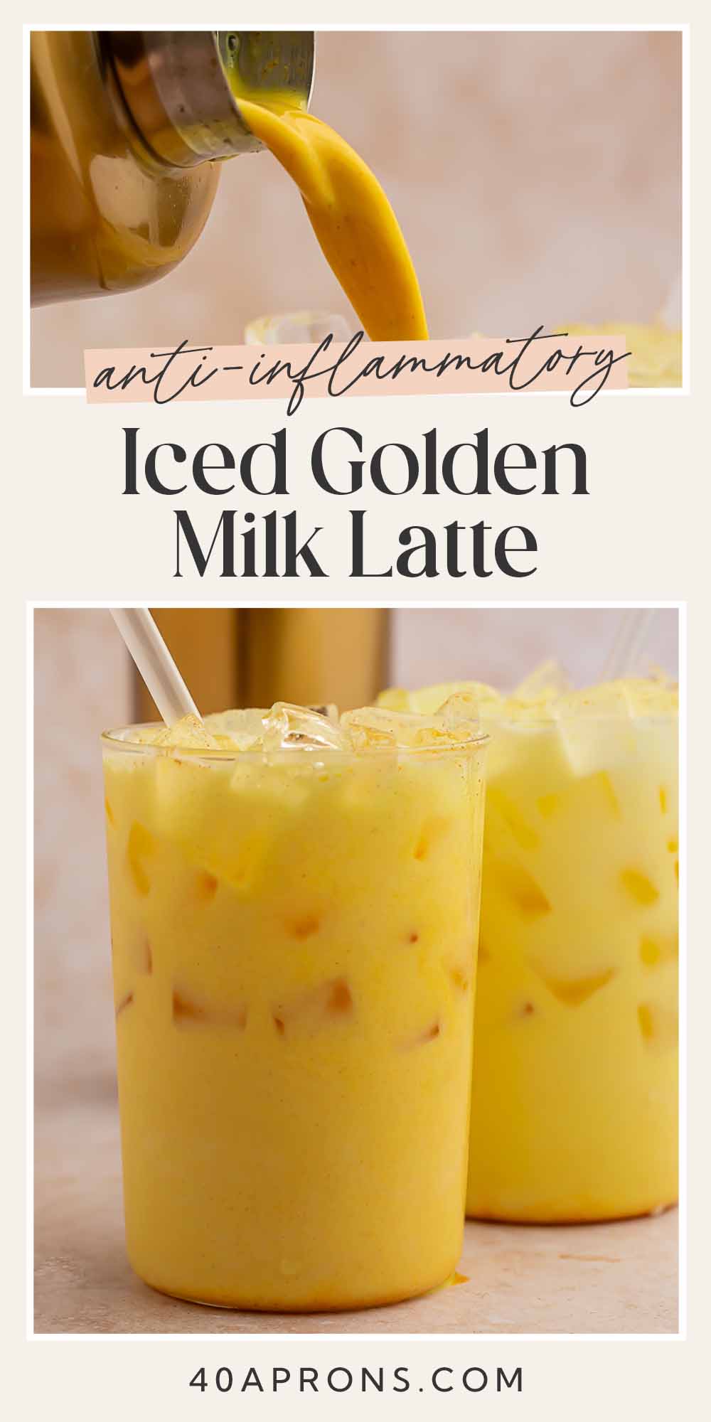 Pin graphic for iced golden milk latte.
