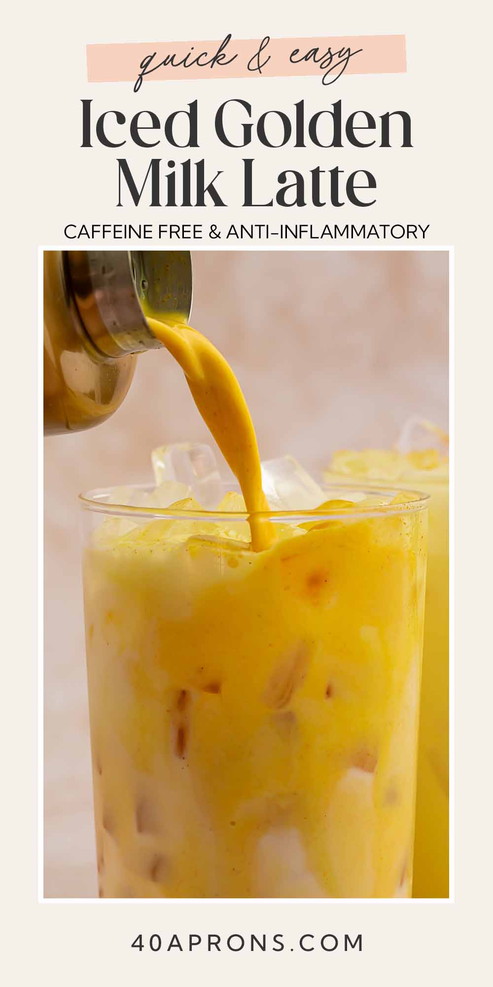 Pin graphic for iced golden milk latte.
