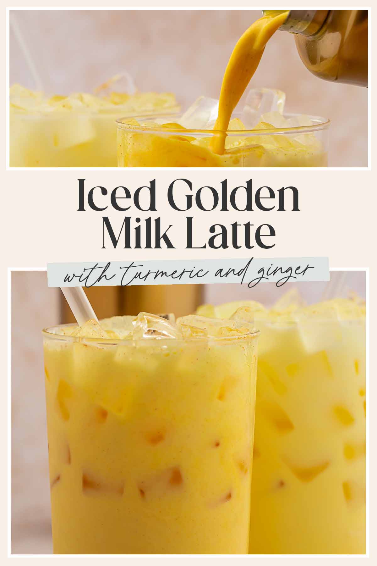 Pin graphic for iced golden milk latte.