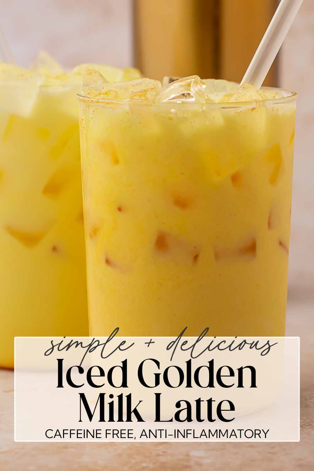 Pin graphic for iced golden milk latte.