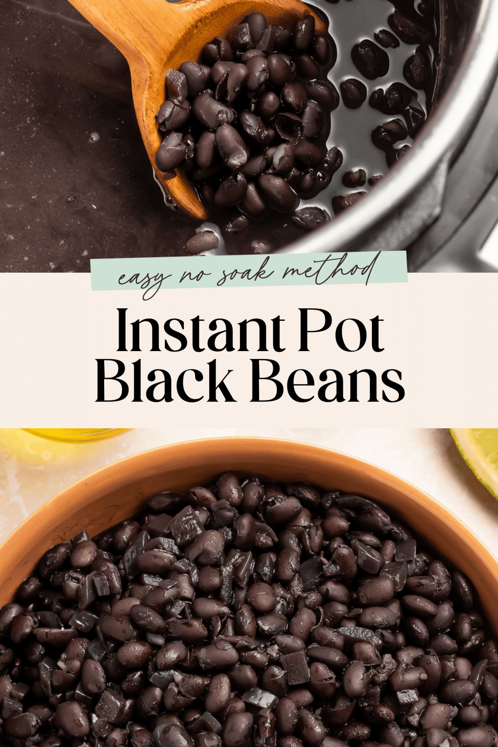 Black beans in bowl with cooking photos