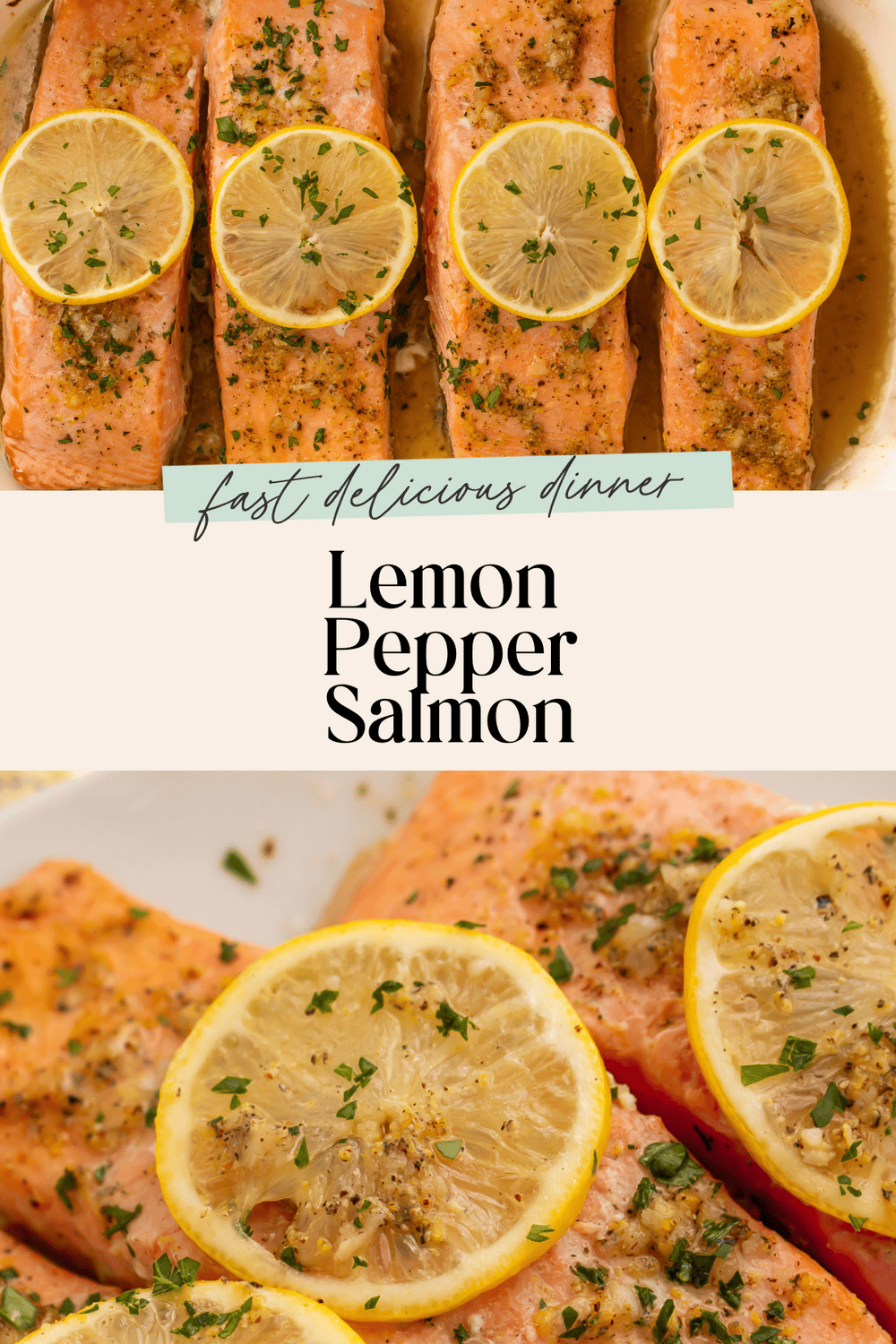 Lemon pepper salmon with golden coating and fresh parsley garnish on white plate