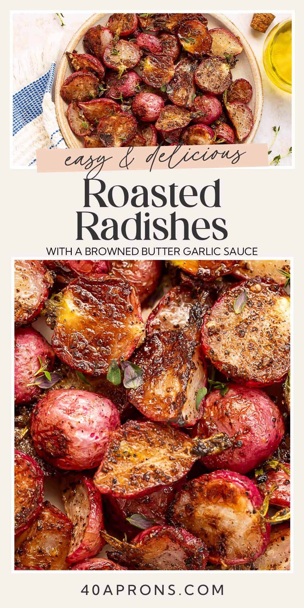 Pin graphic for roasted radishes.