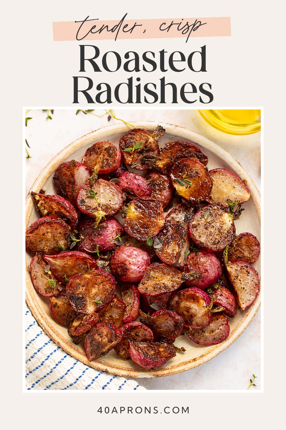 Pin graphic for roasted radishes.