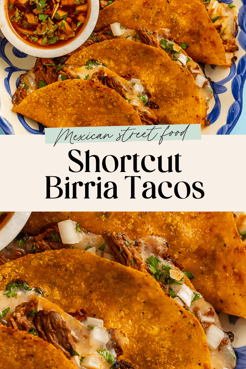 Crispy shortcut beef birria tacos with perfectly melted cheese and tenderly delicious