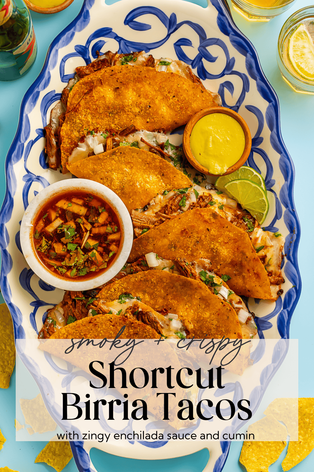 Crispy shortcut beef birria tacos with perfectly melted cheese and tenderly delicious