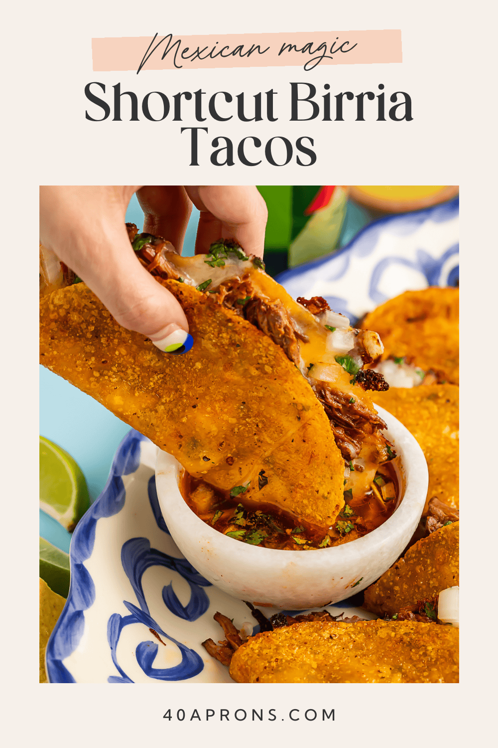 Crispy shortcut beef birria tacos with perfectly melted cheese and tenderly delicious