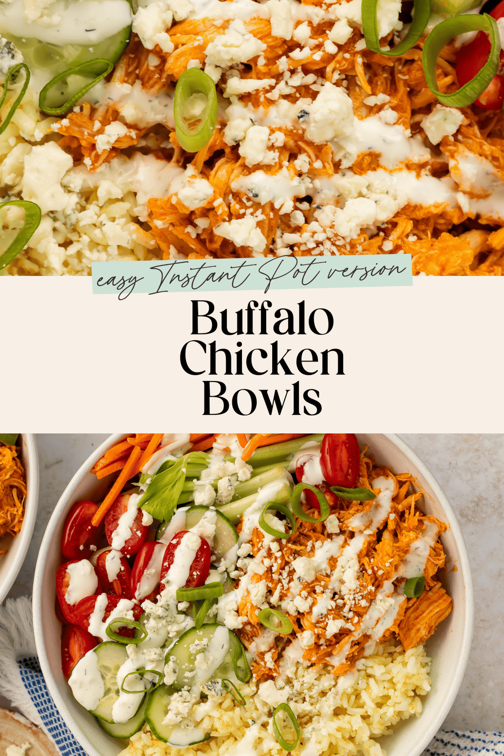 Angled view of buffalo chicken bowl showing depth and ingredient layers