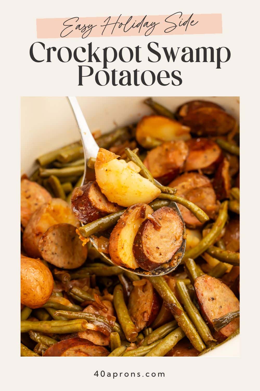 Holiday-themed swamp potatoes Pinterest pin with peach text overlay Easy Holiday Side