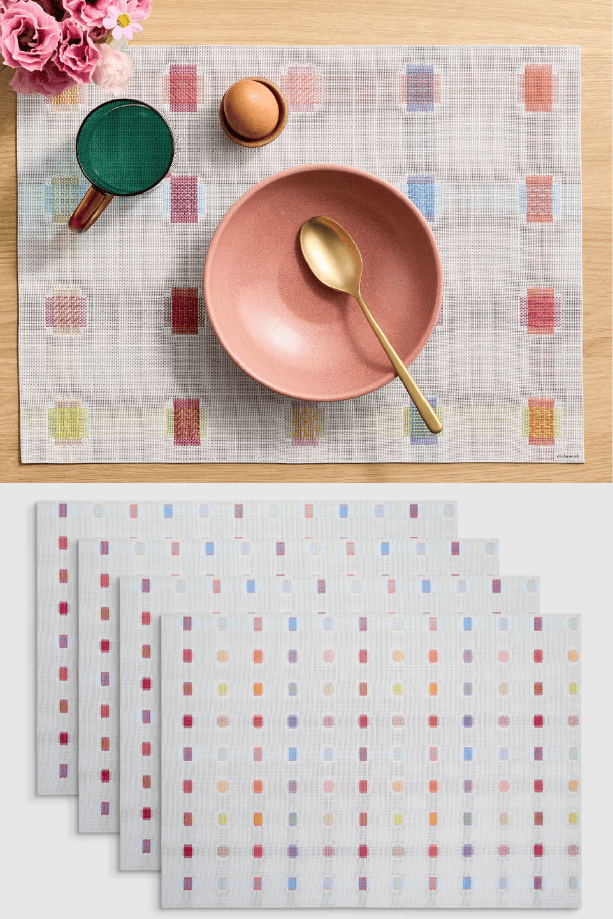 Chilewich Sampler placemats in white with colorful geometric pattern set of four