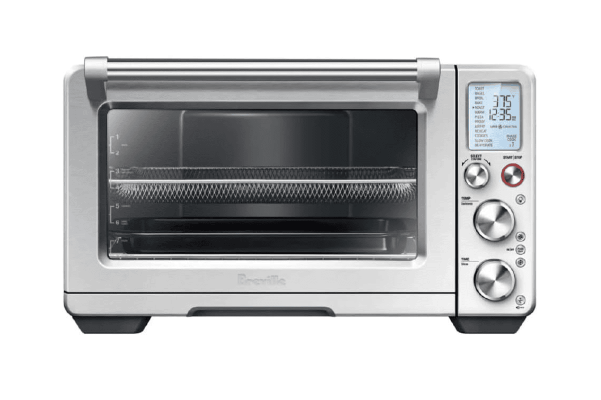 Breville Smart Oven Air Fryer in stainless steel with digital display and control knobs