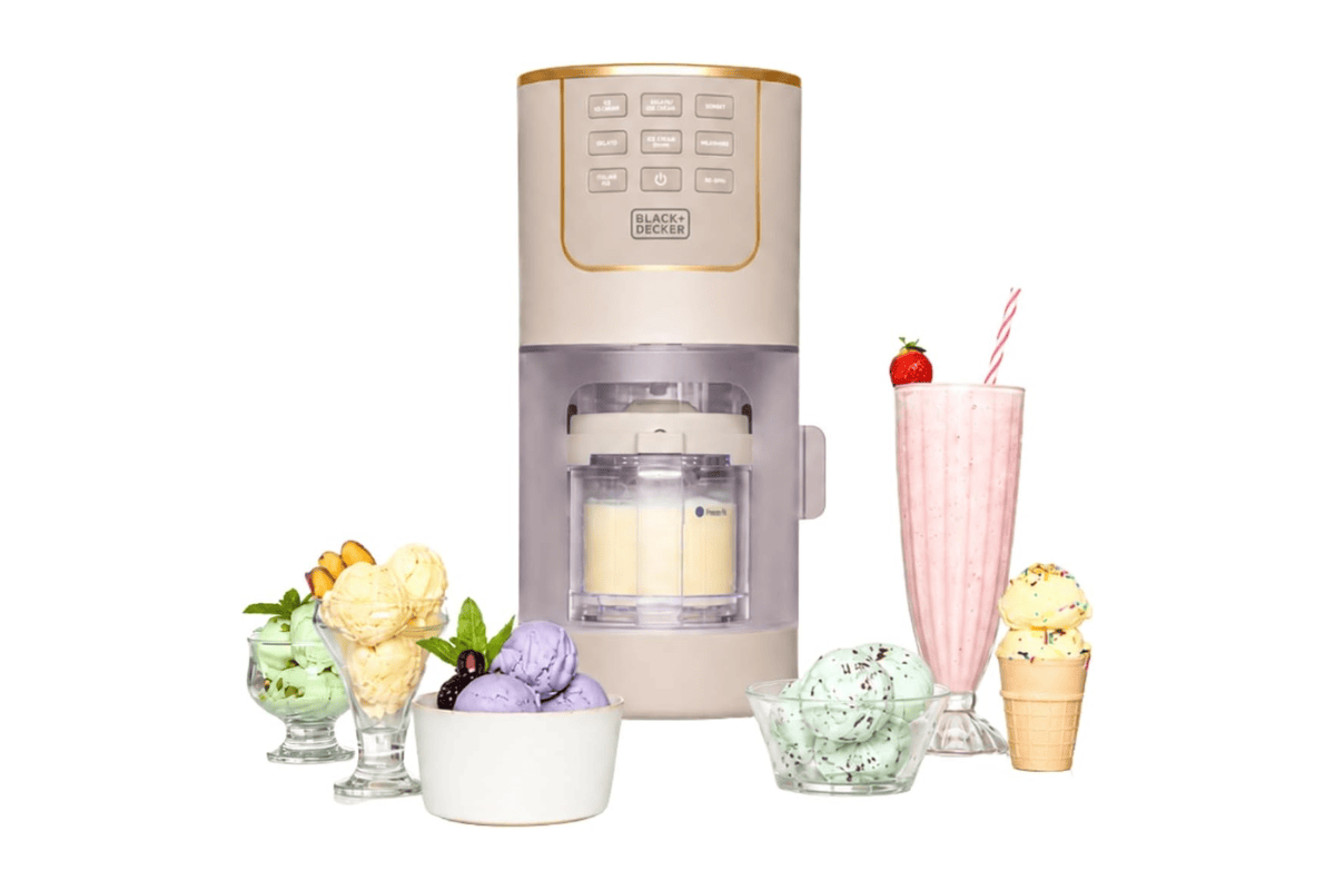 BLACK+DECKER ice cream maker surrounded by frozen desserts