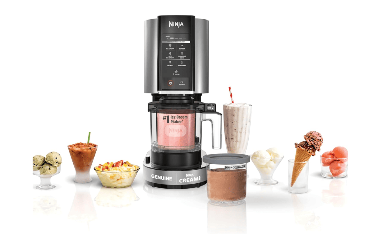 Ninja CREAMi ice cream maker with frozen desserts and milkshakes