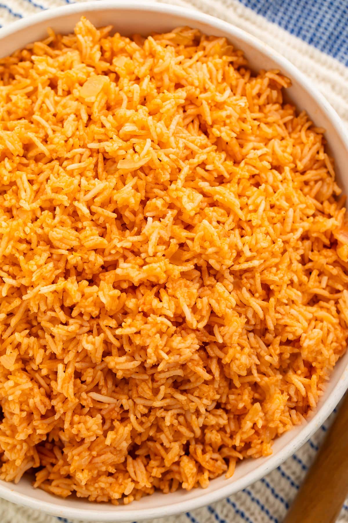 Spanish rice in a white bowl.